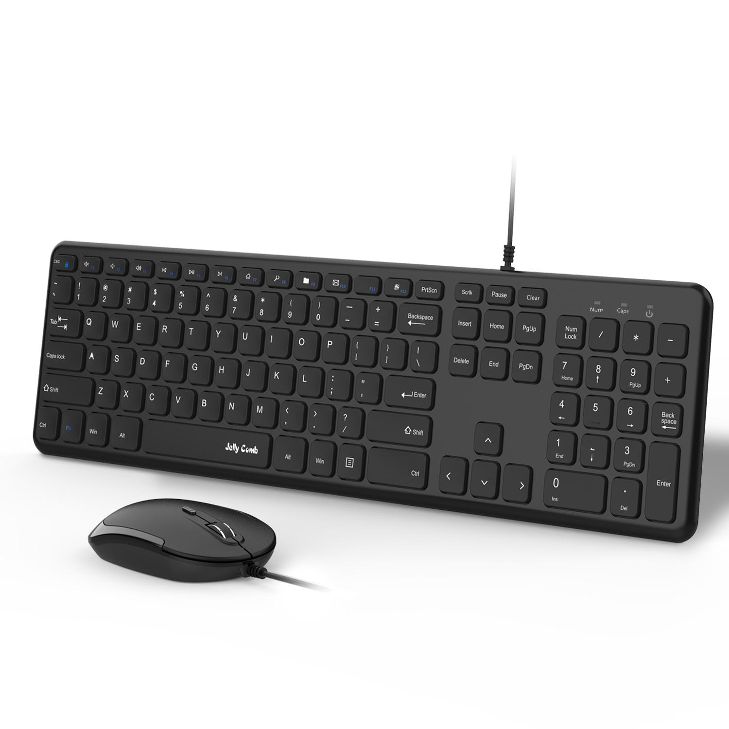 Jelly Comb Ultra Thin Wired Keyboard and Mouse Full Size USB Wire Corded Keyboard Mouse Combo Set with Number Pad for Computer: Default Title