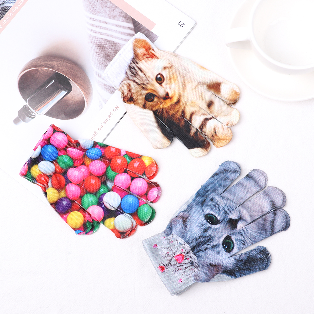 1 Pair Cute 3D Animal Print Knitted Kitty Pet for Children Kids Cute Gloves Warm Winter Knitted Gloves