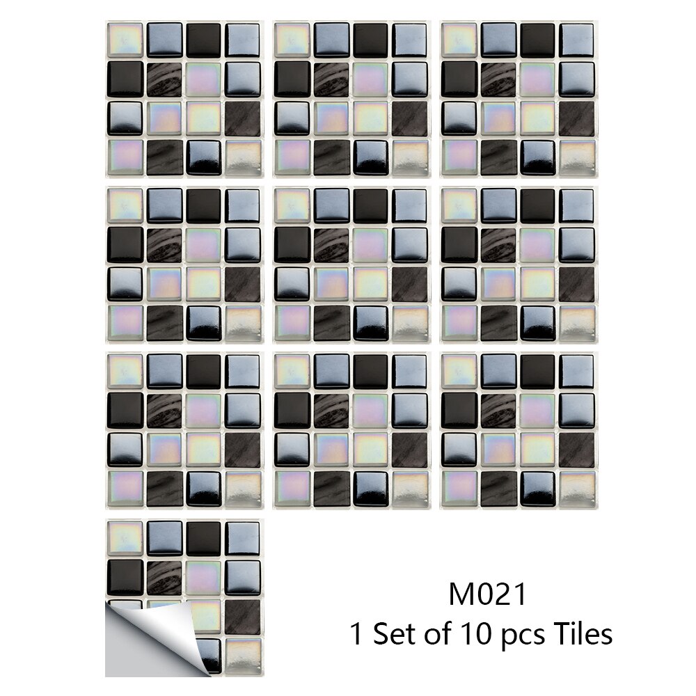 Pegatinas de pared de azulejos de mosaico de mármol, cubiertas planas impresas en 2D para cocina, baño, pelar y pegar, Mural de arte impermeable, 10 piezas