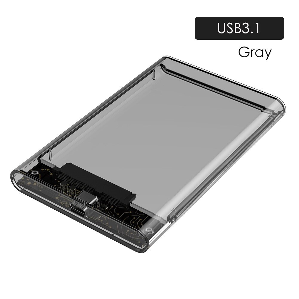 HDD Enclosure 2.5inch Transparent HDD Case Box Sata 2.0/3.0/3.1 to USB 3.0 Gen2 10Gbps Serial Port SATA SSD Hard Drive Case: Gray-USB 3.1
