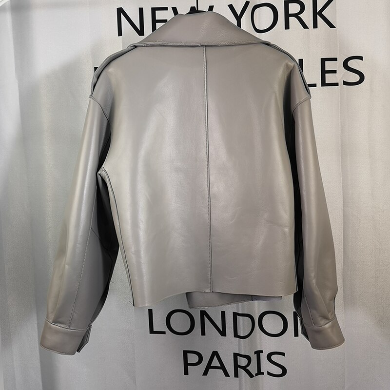 Rabatt grunnleggende essensielt løs høymidjet skinnjakke #39 kvinner med lange ermer streetwear jakkekrage elegante kåper til #39
