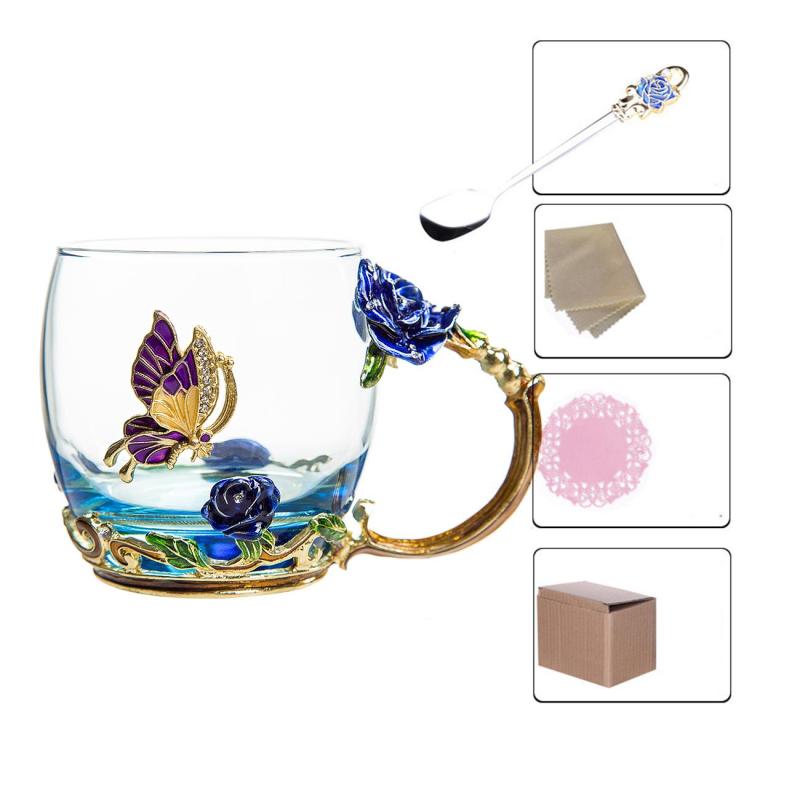 Emalj glas kopp speciell transparent kristall carve mönster för vatten te kaffe hem dricka ware bröllop: E