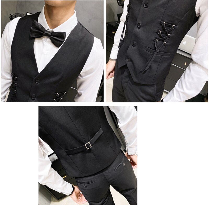 man dress vest Braided ribbon decoration slim suit vests men formal waist caot for men brief gilet