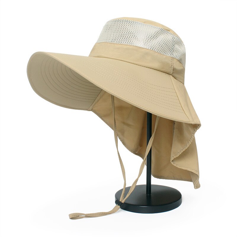CAMOLAND Mens Summer Bucket Hat Women Boonie Hat With Neck Flap Outdoor Hiking Fishing Hats UV Protection Cap Mesh Breathable: Khaki