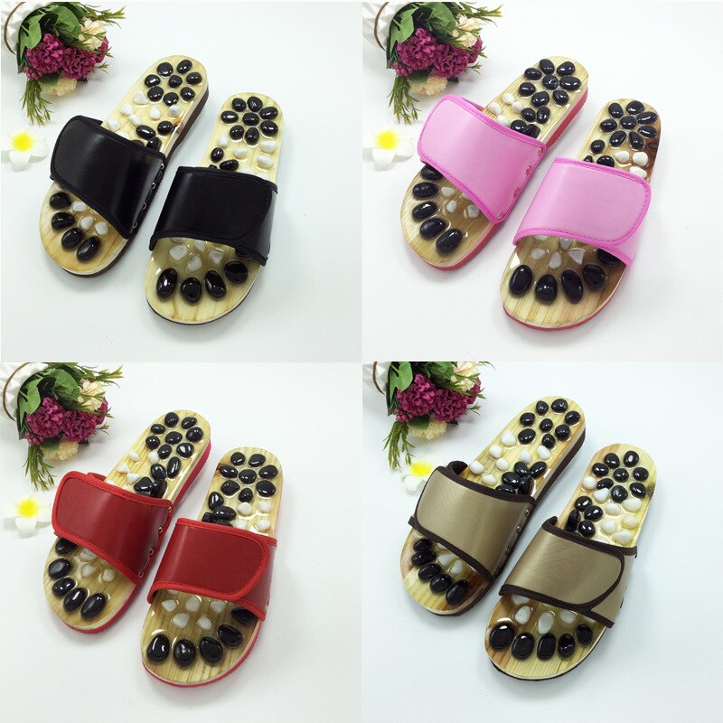 Pebble agate naturlig massasje sko svart og hvit stein punkt massasje tøfler sklisikker helse fot sko