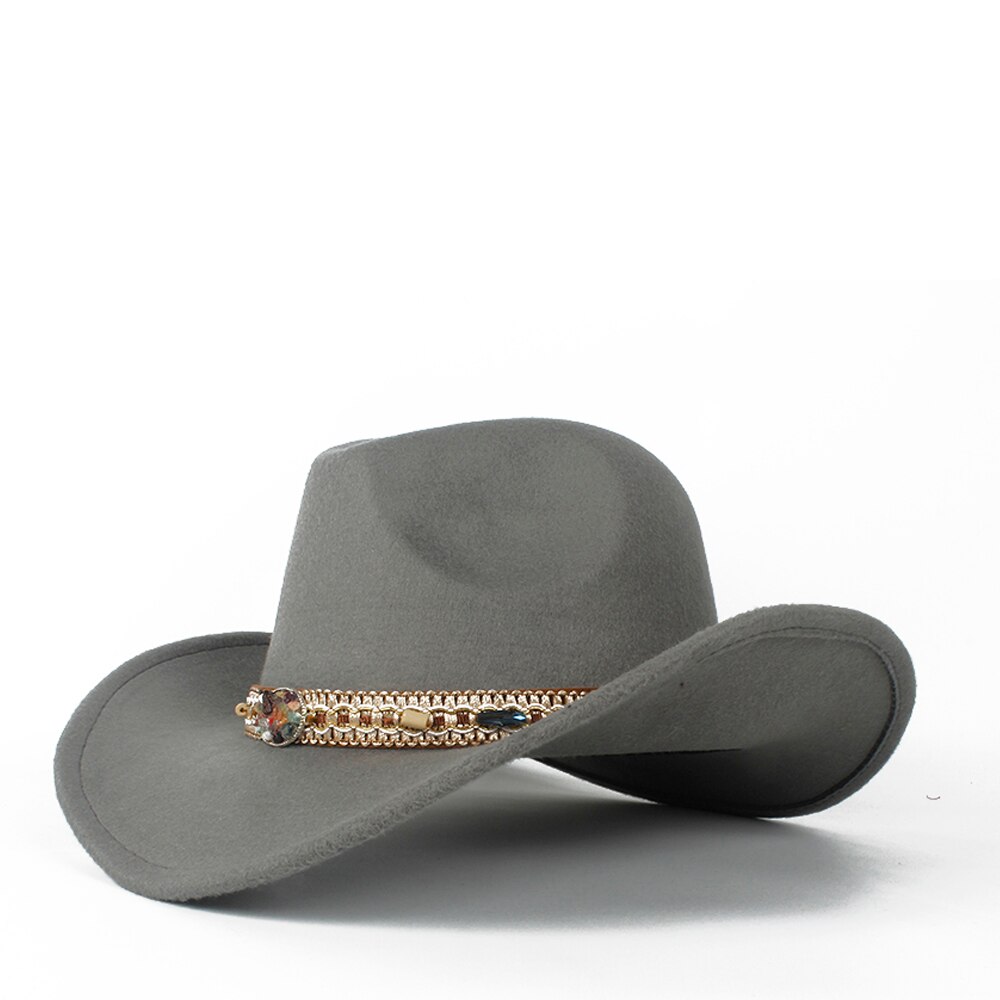 Sombrero de lana ahuecado para hombres y mujeres, Sombrero de cowboy del Oeste, ala enrollable para mujer, Sombrero negro para Hombre, gorra de Jazz, talla 56-58: Gray