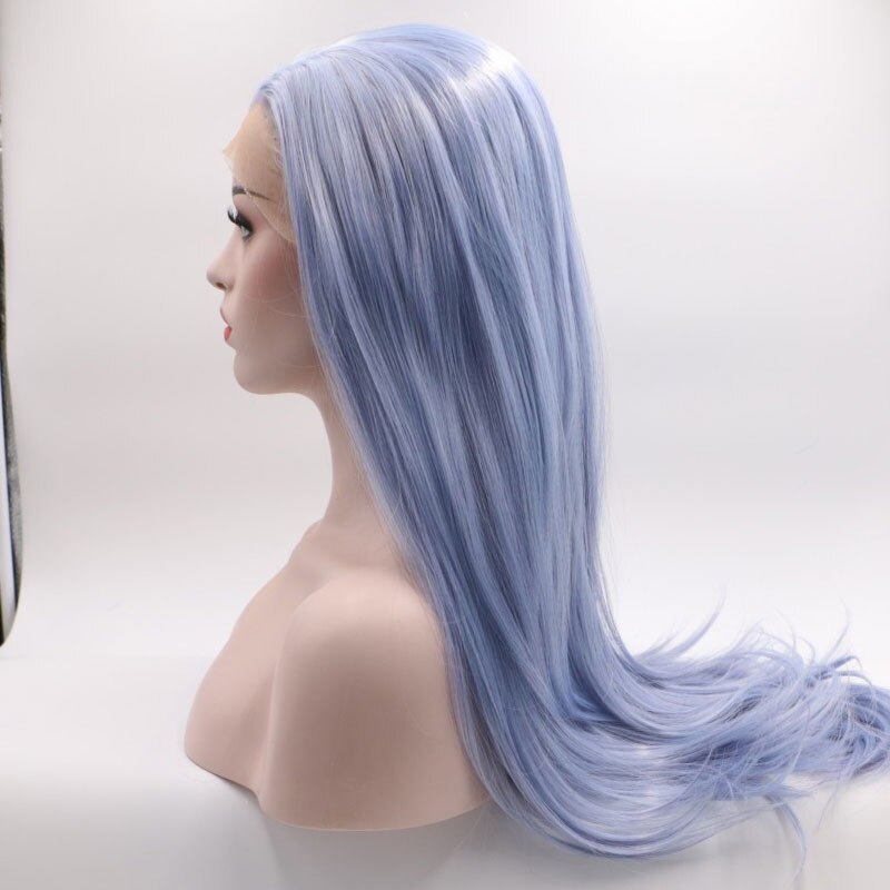 Bombshell Sky Blue Long Straight Synthetic Hair Lace Front Wig Glueless Heat Resistant Fiber Hair Middle Parting For Women Wigs