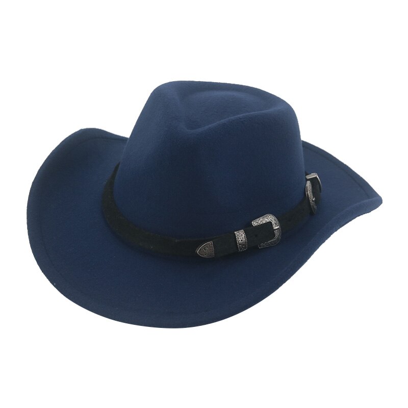 Sombrero de vaquero para hombre y mujer, sombrero de Cowboy para chica, sombrero de Cowboy occidental sólido Camel, banda ancha, accesorios,: navy-black