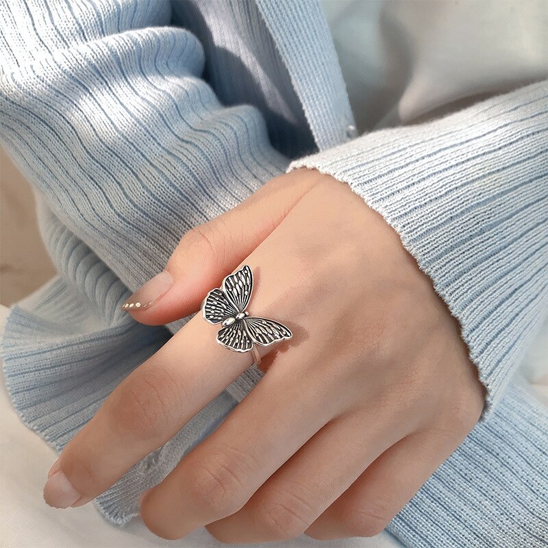Charmant Open Vlinder Ring Voor Vrouwen Vintage Boho Party Ringen Gothic Punk Sieraden Cadeaus Voor Meisjes