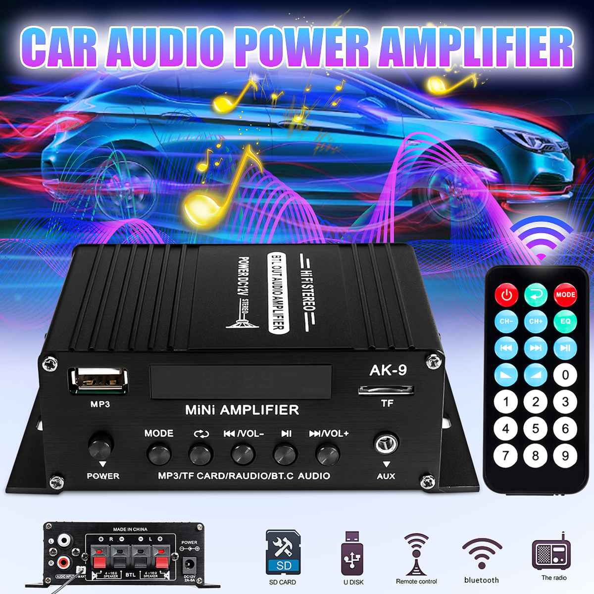 400W 2x200W Stereo HIFI Car Home Subwoofer car Sound audio Amplifier Amp Sound Speaker bluetooth Amplifiers with Remote Control