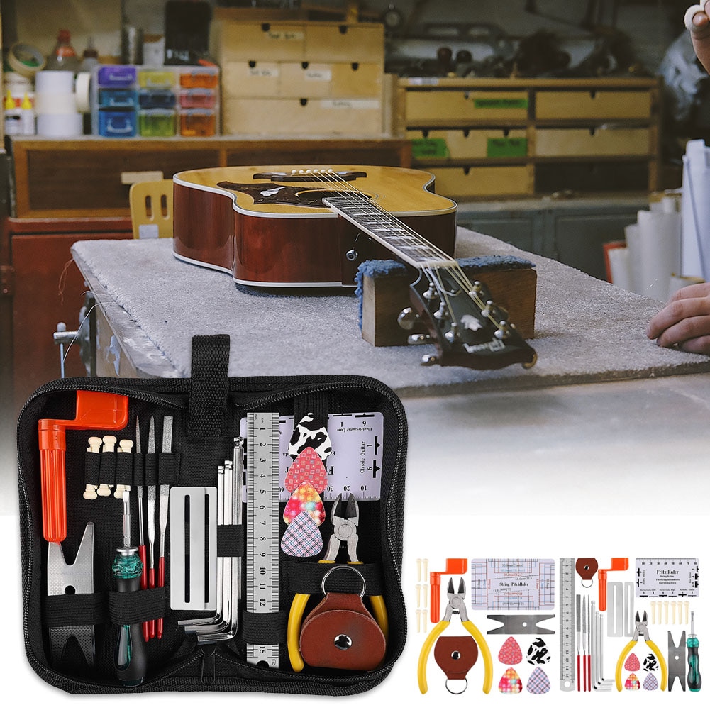 Tang Onderhoud Elektrische Bas Cleaning Professionele Reparatie Gereedschap Gitaar Care Kit Muziekinstrument String Liniaal Volledige Set