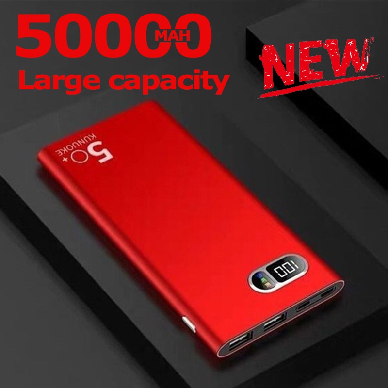 50000mAh Power Bank Large Capacity Portable Phone Charger for Xiaomi Samsung IPhone 2 USB Digital Display Outdoor Powerbank