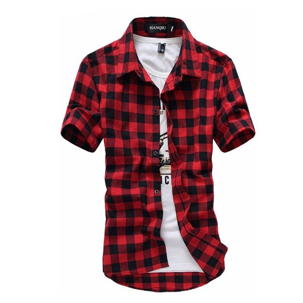 Rød og svart rutete skjorte herre skjorter sommer chemise homme mens rutete skjorter kortermet skjorte for menn bluse: Rød svart / M