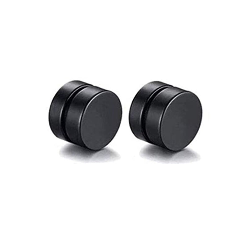 6 paires de boucles d&#39;oreilles magnétiques pour hommes et femmes, ensemble de boucles d&#39;oreilles rondes en acier noir, aimant CZ sans perçage: 1-Black-1pairs