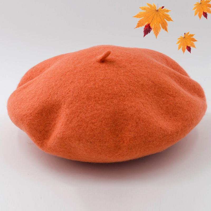 Höst vinter hattar för tjejer ull baskrar mjuk varm basker målarkeps barn tjejer basker hatt mössor gorras planas bra: Orange