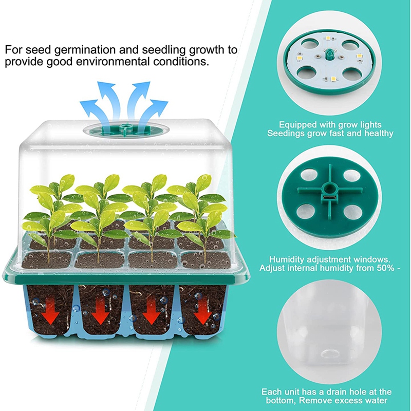 Seed Starter Tray Kit, Plant Germination Starter Kit Seed Starter Kit With Humidity Dome And Base For Greenhouse Grow