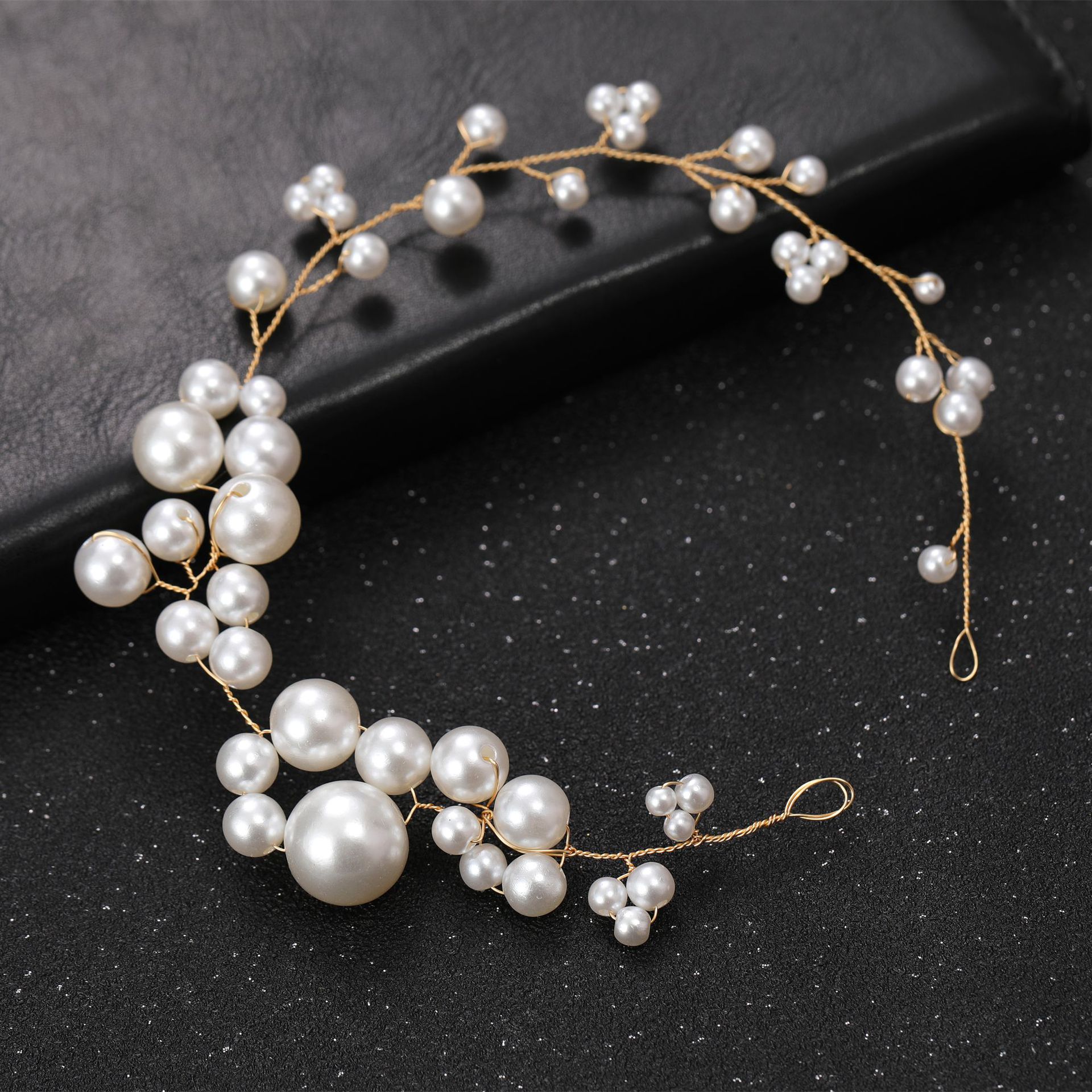Diadema de perlas, diademas de red de cadena suave para novia, accesorios para el cabello de boda, tocado con cuentas de , joyería Noiva para mujer: Ninguno