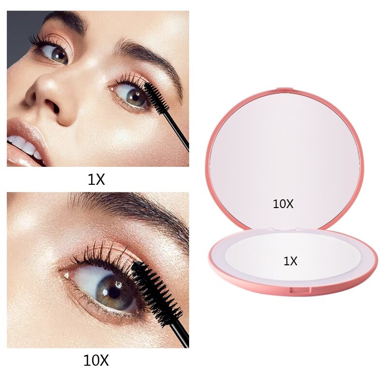 1pc sminkespejl med lys, bærbart kompakt led-spejl til kvinder, kosmetik-foldelomme med 6 led-lys makeup-værktøj
