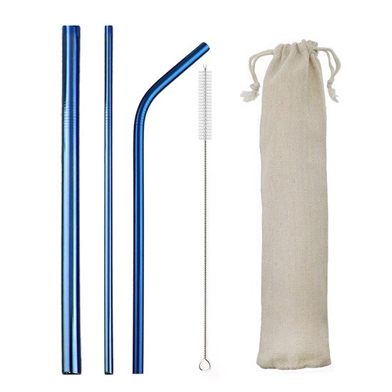 Konco Metal Straws Stainless steel reusable Straw Tea Coffee drinking Straws with clean brush Portable straw bags: blue