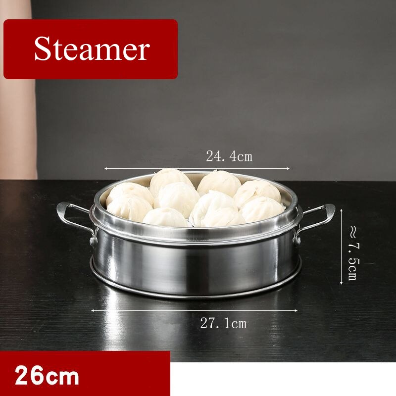 Stainless Steel Food Steamed Instant Pot Steamer Rack Cooker with Cover Food Steaming Tray Grid Double Ear Kitchen Cooking Tool: 26cm