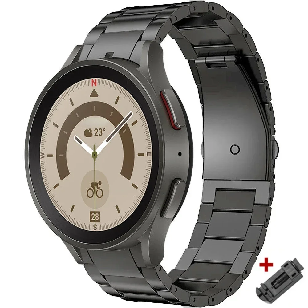 Correa de Metal de titanio sin huecos para Samsung Galaxy Watch 7/FE/6Classic 40 44mm 43mm 47mm 5Pro 45mm reloj 4 pulsera clásica 46 42mm: Negro carbón / 25 mm