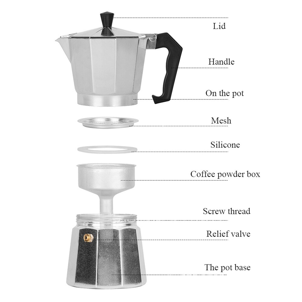 150/300ml koffiezetapparaat aluminium mokka koffiezetapparaat mokka espresso percolator pot koffiezetapparaat fornuis koffiezetapparaat voor keuken