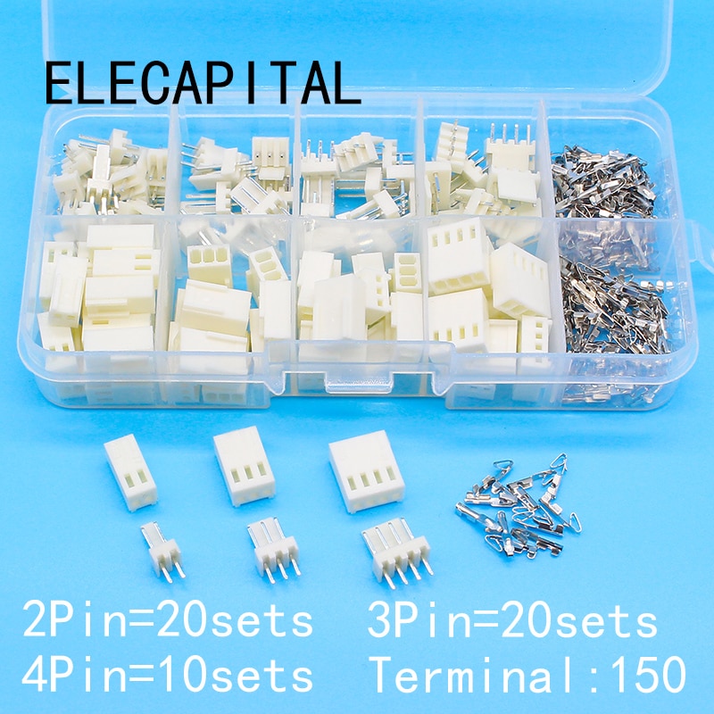 KF2510 Kits 50 Sets Kit In Doos 2P 3P 4 Pin 2.54Mm Toonhoogte Terminal/Behuizing/pin Header Connectors Adapter