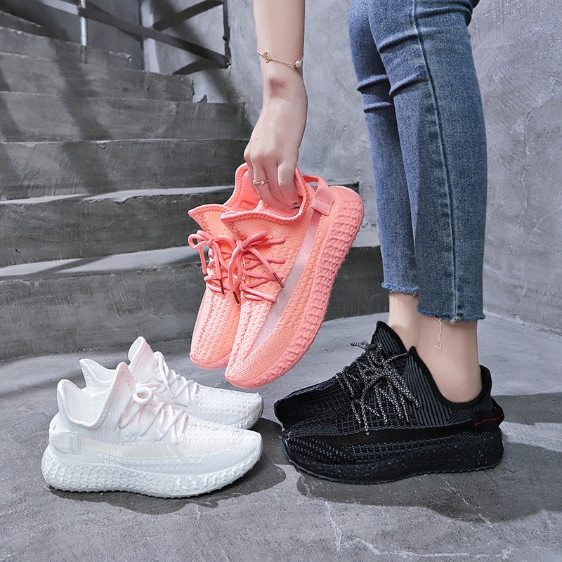 Lente- en herfst casual damesschoenen dames platte sneakers stoffen tennisschoenen gebreide ademende wandelschoenen