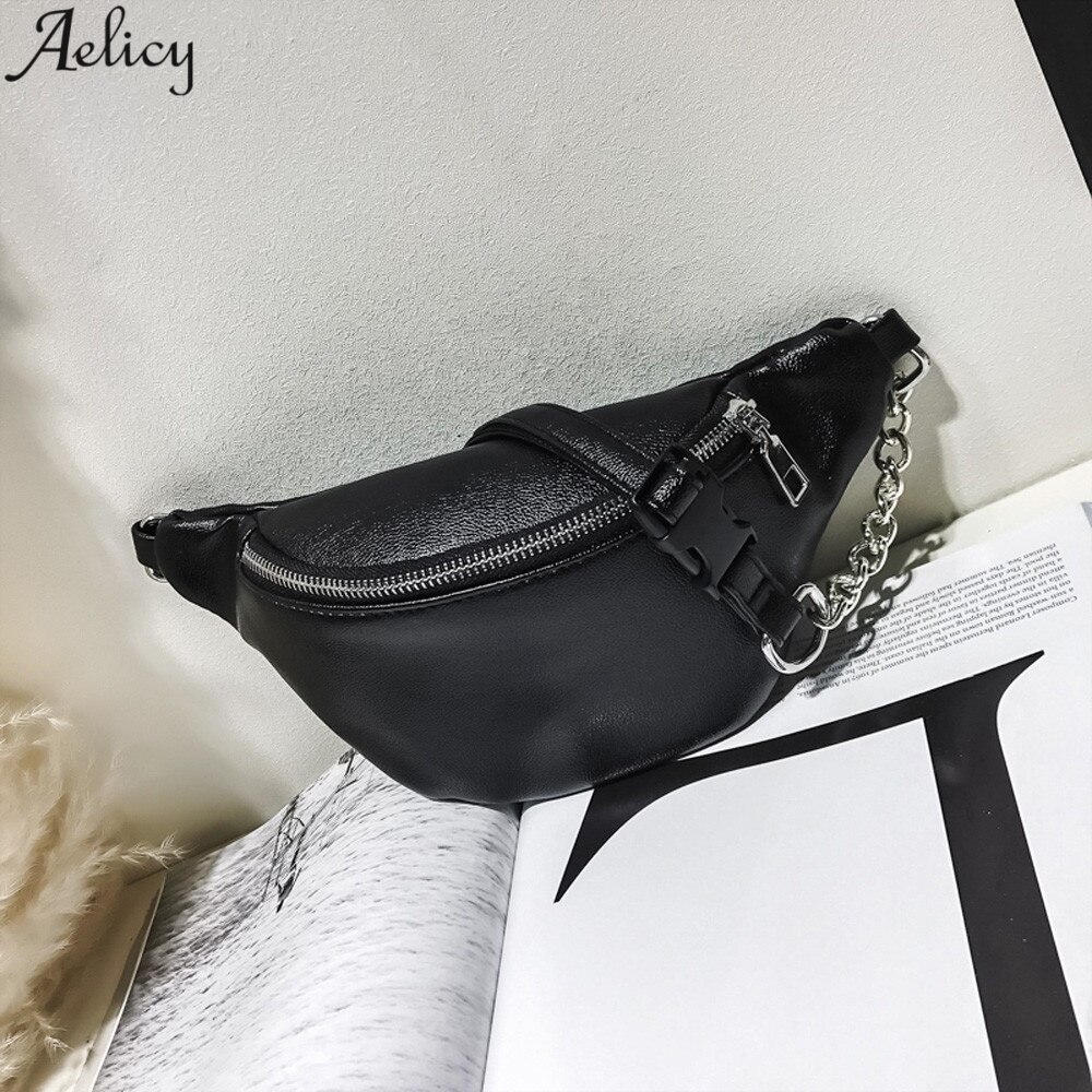 Aelicy Taille Tasche Frauen Heiße Verkäufe Feste Pack Weiblichen Ketten Tasche Schwarz Hobos Form Pu Leder Taille Packs Brust telefon Beutel