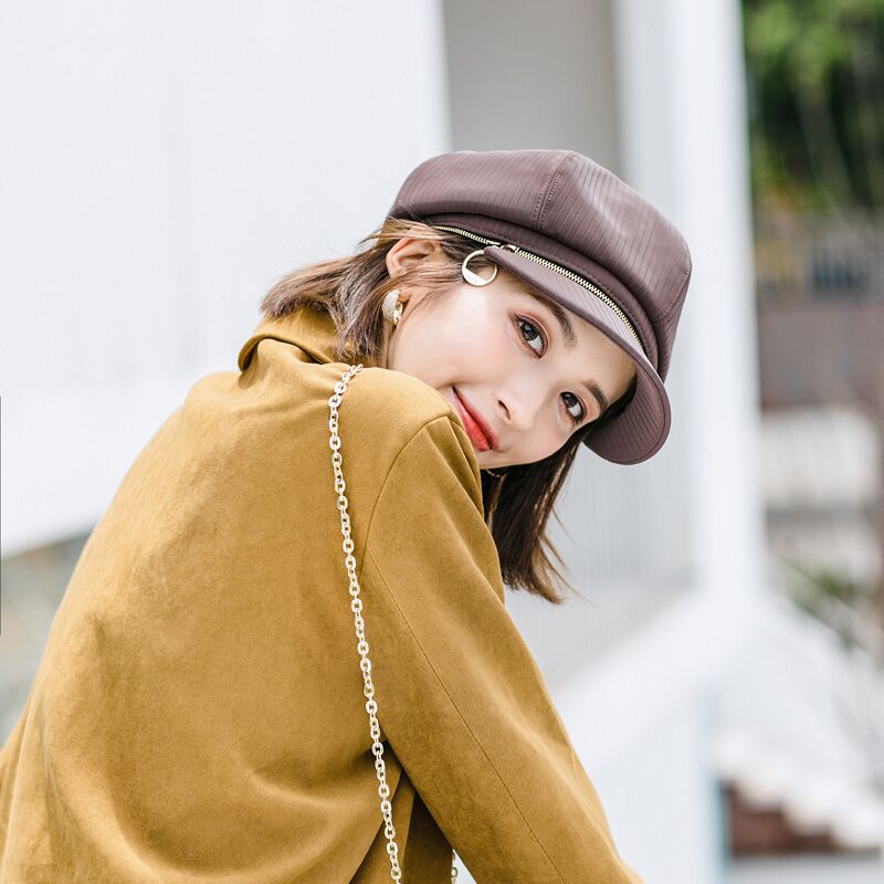 Boina, gorro de otoño-invierno , sombrero de mujer Vintage a rayas octogonal, gorra de caballero, gorra de pintor con cremallera para mujer, sombrero de pintor artístico de doble uso