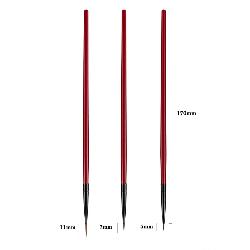 3 Stuks Nail Art Drawing Striping Liner Pen Brush Diy Uv Gel Tips Schilderen Franse Bloem Manicure Tool 5/7/11Mm