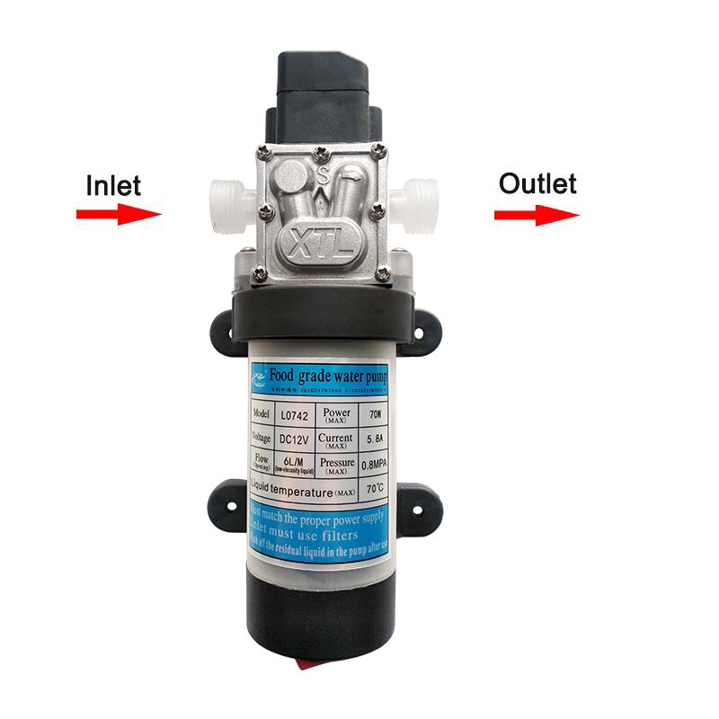 DC 12V 70W food grade self-priming pressurized water pump with switch diaphragm water pump 6L/Min food liquid pressurized
