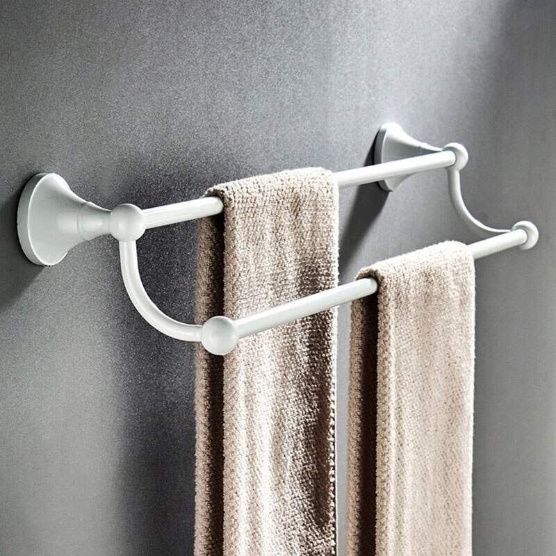Ensemble d&#39;accessoires de salle de bain en laiton blanc, porte-savon de douche, porte-sèche-cheveux, porte-peignoir, brosse de toilette, porte-rouleau: Double towel Bar