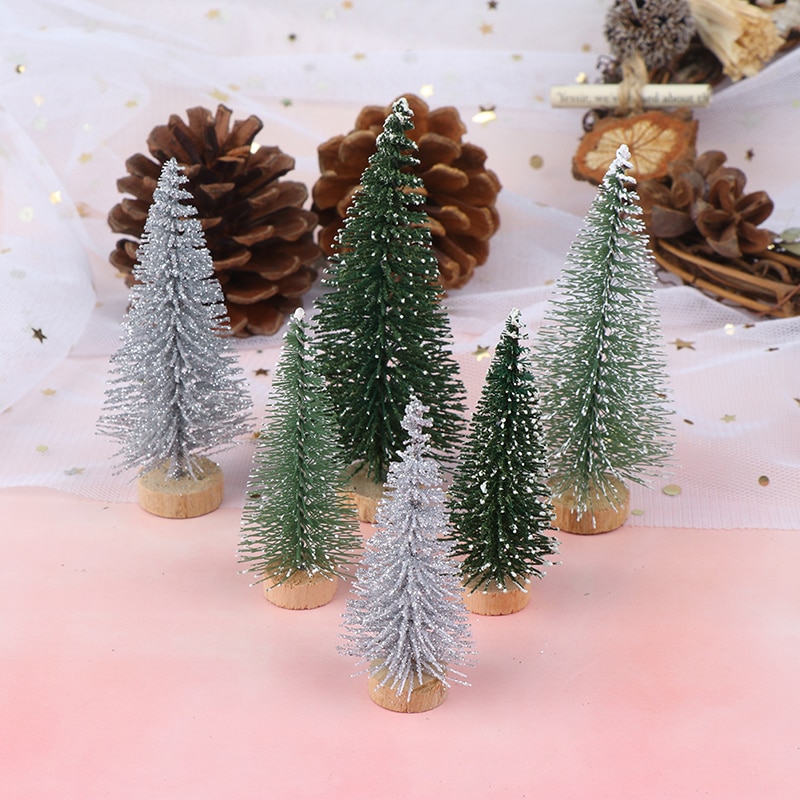 3 Stuks Kerstboom Mini Pijnboom Met Houten Basis Diy Thuis Tafel Top Decor Miniaturen S/L (7/9Cm)