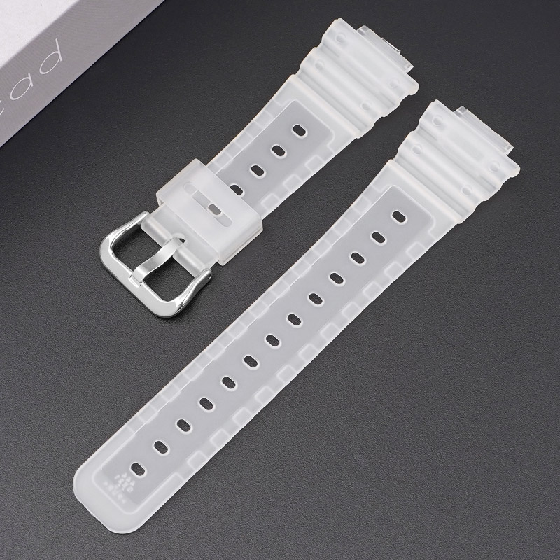 Bracelet de montre en caoutchouc pour Casio AQ-S810W/S800W AE-1000W SGW-400H/300H/500H W-735H, Silicone noir, boucle ardillon: Half Transparent 01