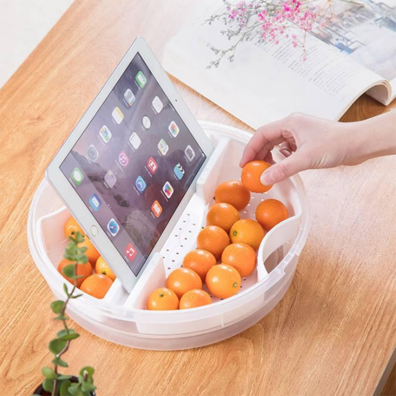 Portable Snack Candy Tray Multi-functional Five-divided Fruit Box Pink Tray Nut And Candy Snack Service Round Tray 31x7.5CM