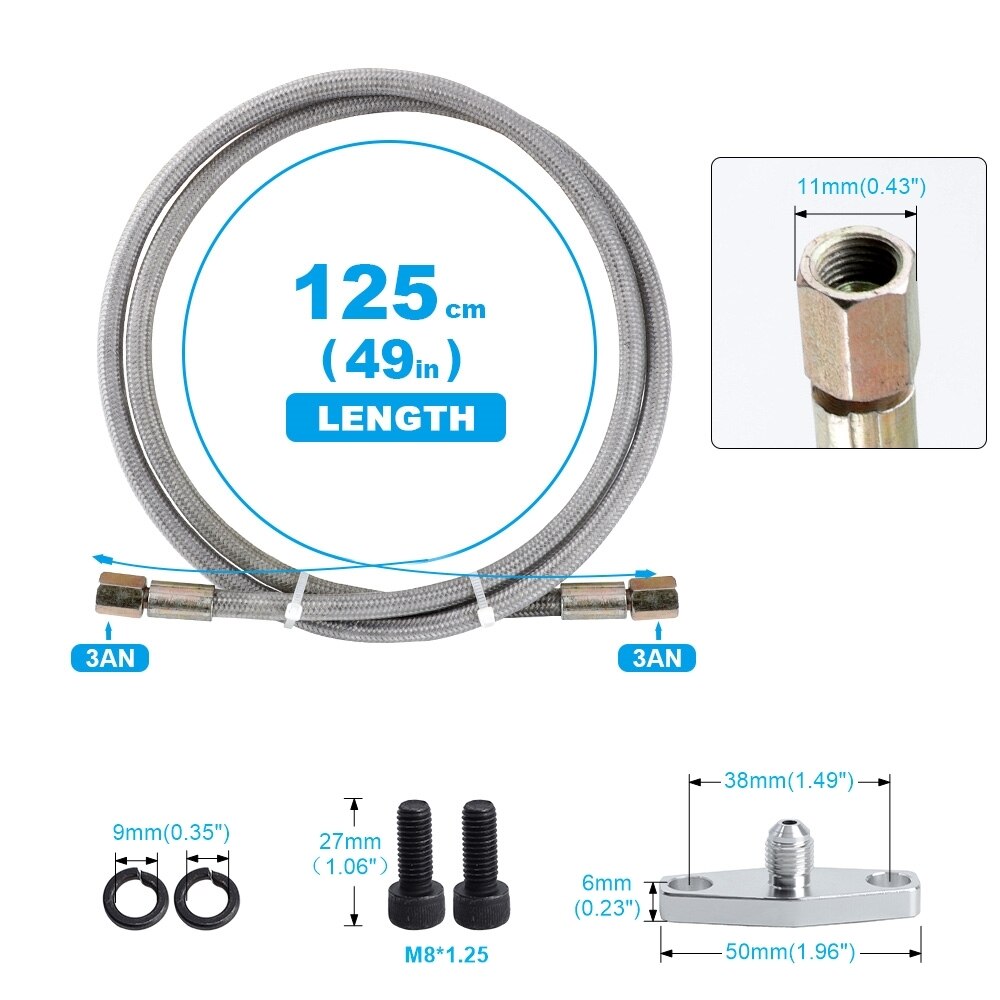 3AN 125cm Turbo Oil Feed Line Kit Feed Flange Restrictor Adapto Oil Feed line +Oil Feed flange T3 T4 Turbo