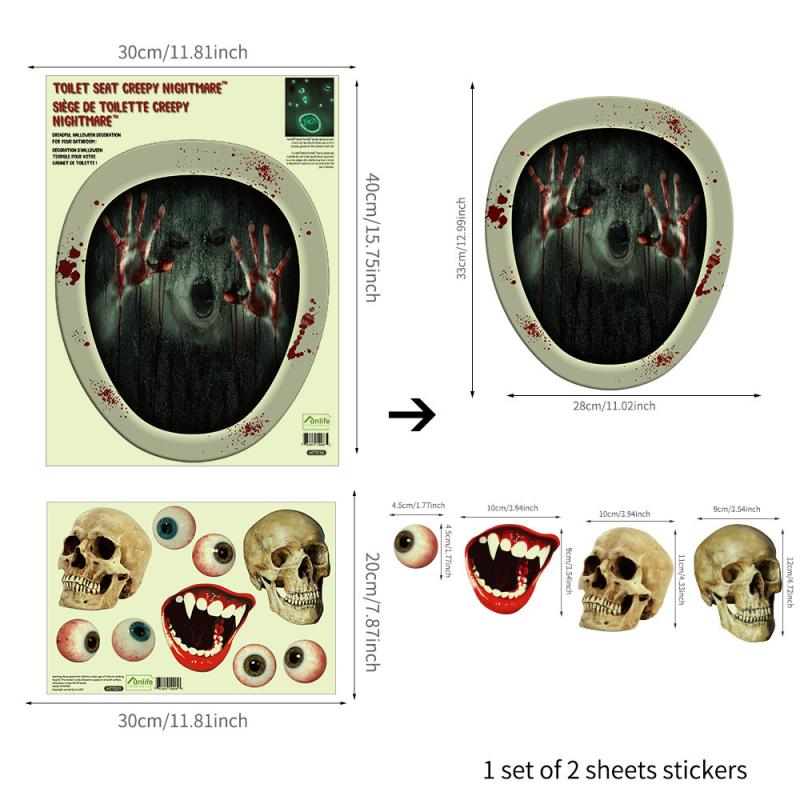 FUNLIFE Toilet Stickers Halloween Decorative Toilet Stickers DIY Skull Toilet Stickers Waterproof Removable Stickers Decoration: 01