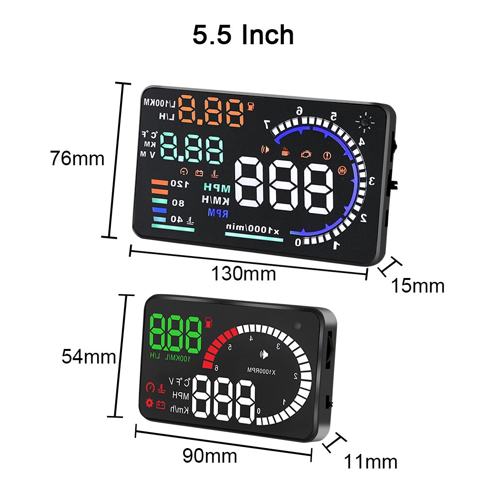 Car Head Up Display HUD LED Windshield Projector OBD2 Speed Fuel Warning 5.5" A8 Voltage Alarm 4" X6 Data Diagnostic Tool