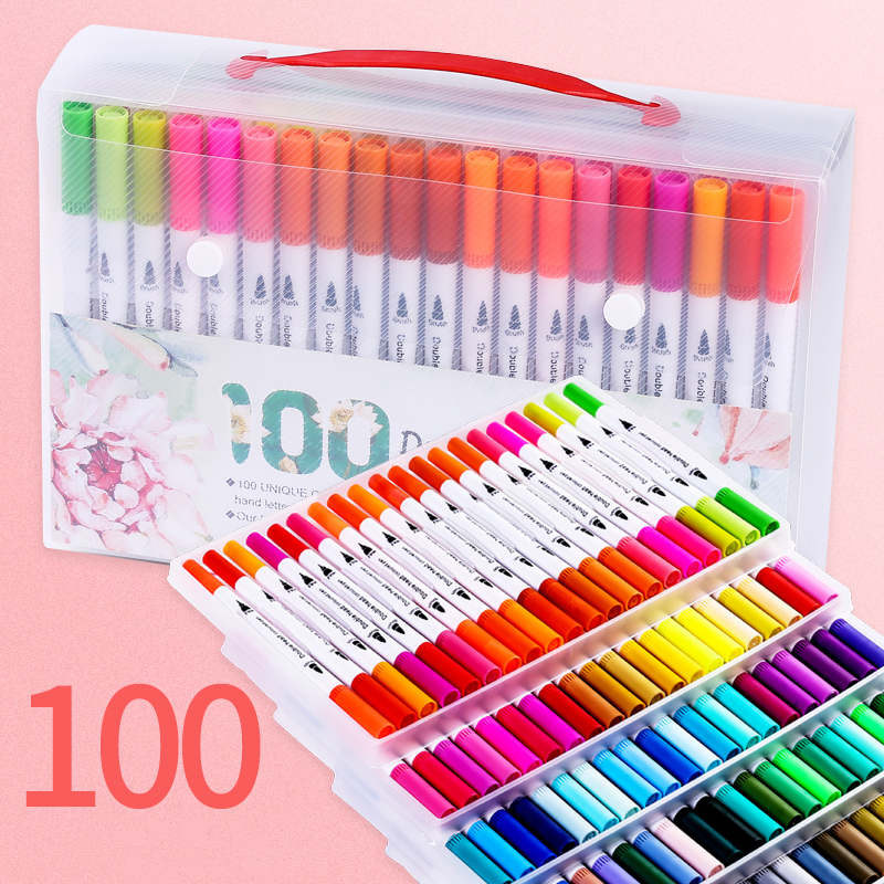 12/18/24/36/48/72/100 Uds. Colores FineLiner dibujo pintura acuarela arte rotuladores doble punta pincel suministros escolares: 100 Colors