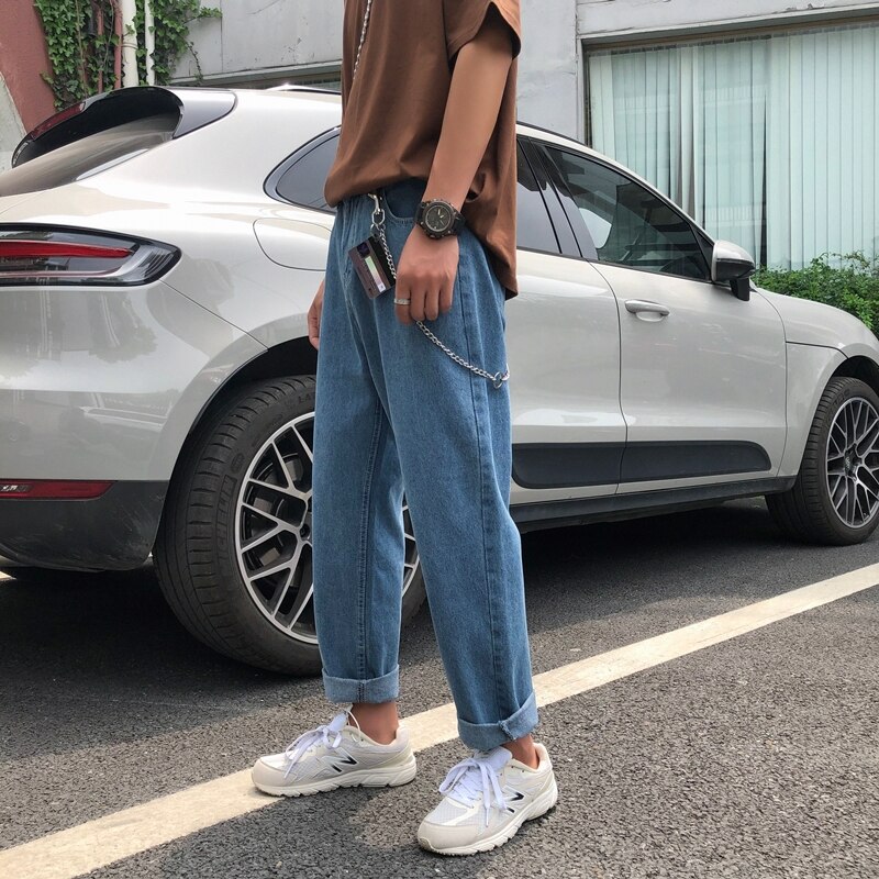 Sommer tynde bukser mandlige koreansk version af trenden lige jeans mænds løse brede ben bukser tidevand mærke afslappet ni bukser