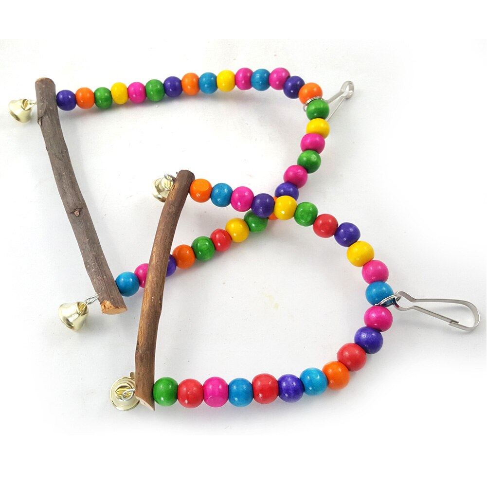 1pc papagaios de madeira natural brinquedo balanço pássaros colorido contas suprimentos de pássaro sinos brinquedos poleiro pendurado balanços gaiola para animais de estimação