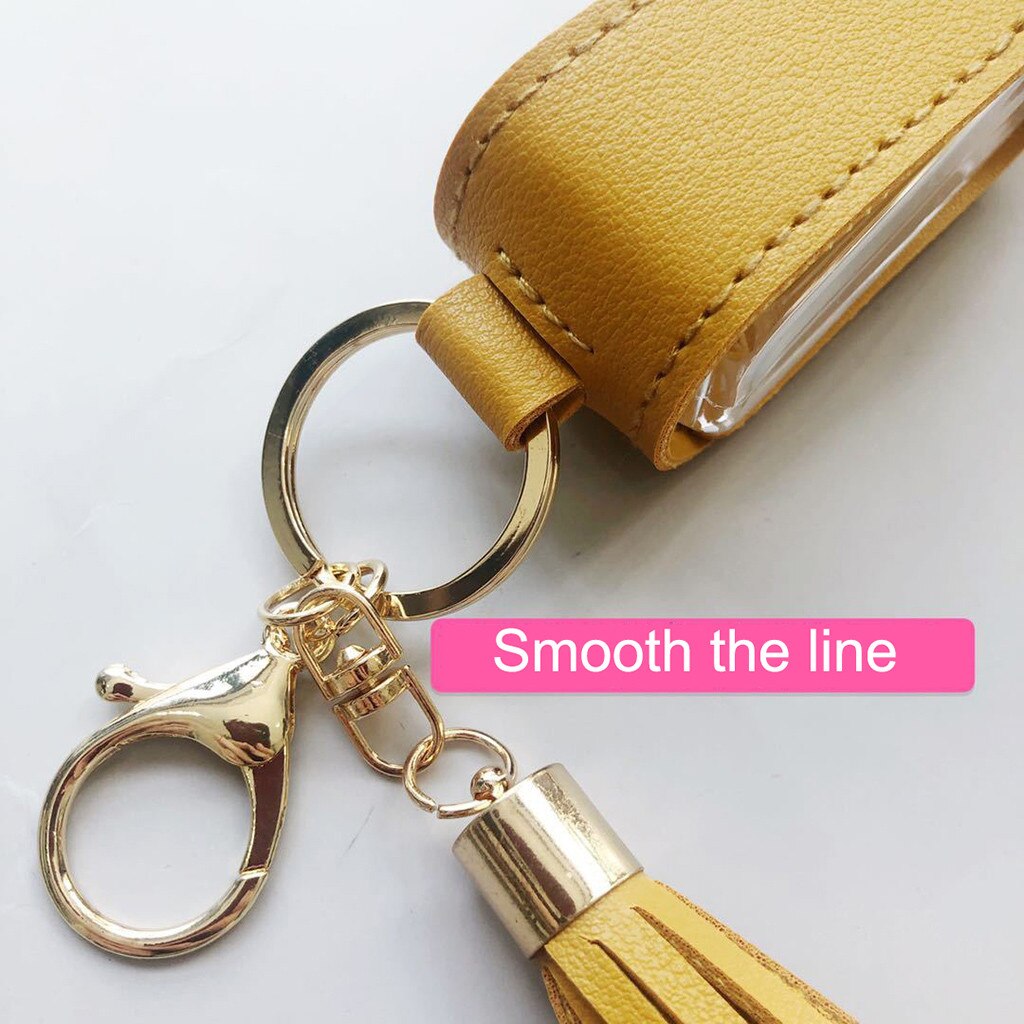 Hand Sanitizer Leder Keychain Halter Reise Flasche Nachfüllbar Container 30ml Flip Wiederverwendbare Flasche mit Quaste Keychain Träger