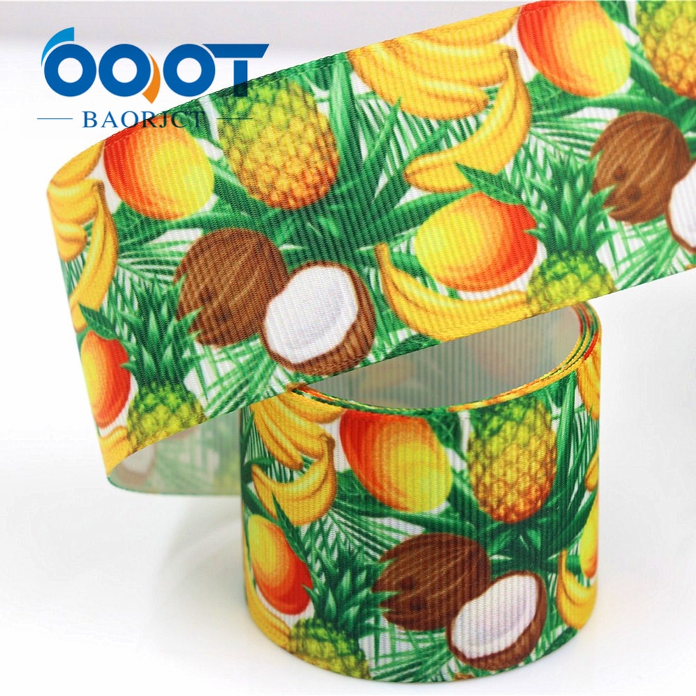 Ooot baorjct 183174 38mm 10 yards tegneserie frugtbånd termisk overførsel trykt grosgrain bryllup tilbehør diymaterialer