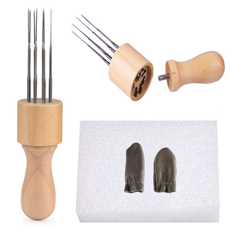 LMDZ DIY Wool Felting Eight Needles Tool Craft Needle Felting Stitch Punch Tool with Solid Wood Handle With Finger Cots Foam Mat