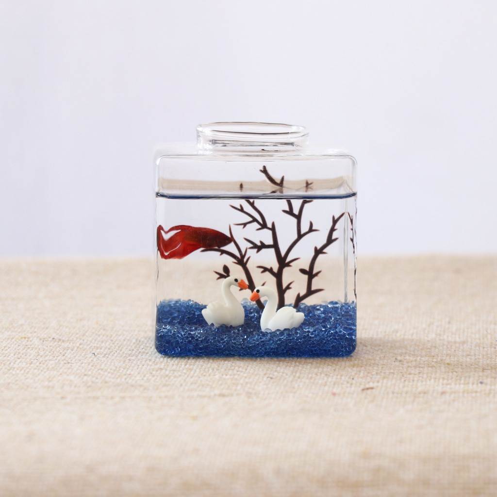 1Pcs Glass Mini Betta Fish Tank Desk Ornament Aquarium DIY Plants Decoration Background Fish Bowl Aquarium Accessories Supplies