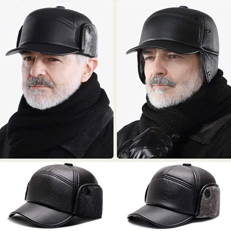 Winter Baseball Cap Hats For Men Snapback Father Casquette Bones Dad Caps Gorras Earflaps Thicken Hombre Warm PU Sport Hats