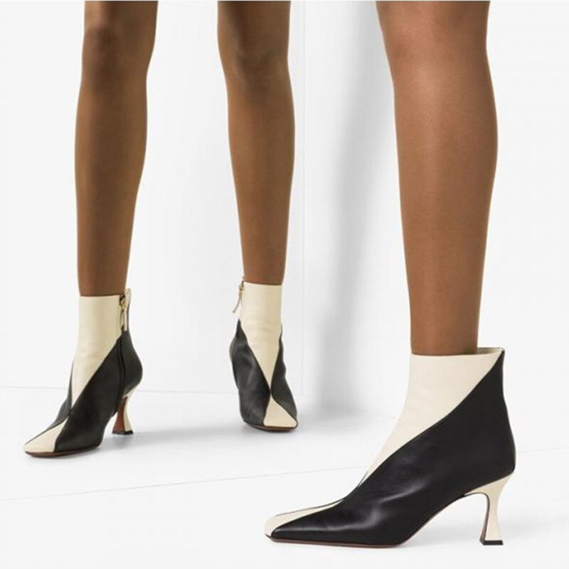 Gemengde kleuren dames enkellaarsjes vierkante neus dunne hoge hakken elegante dames herfst winter pumps zijrits schoenen vrouw