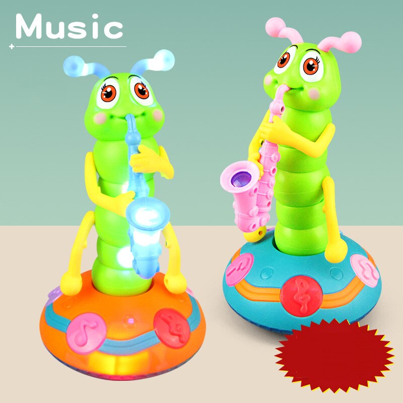 Lustige Elektrische Tanzen Saxophon Raupe Mit LED Taschenlampe Musik Spielzeug für freundlicher Dreh Baby Spielzeug Spiel Spielzeug Weihnachten