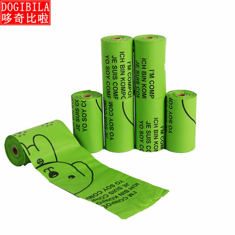 Sac à merde en amidon de maïs entièrement dégradable 23x33cm pour chien, sac à excréments pour animaux de compagnie, produits pour animaux de compagnie, épaisseur: 0.018mm, 15 sachets/rouleau